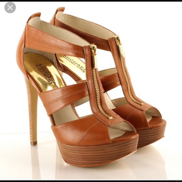 Tan leather Michael Kors strap platform heals - Picture 4 of 7